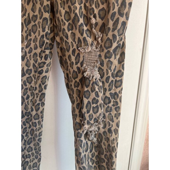 Leopard Print Distressed Jogger Jeans With Drawstring Waist & Raw Hem By YMI - Picture 2 of 7